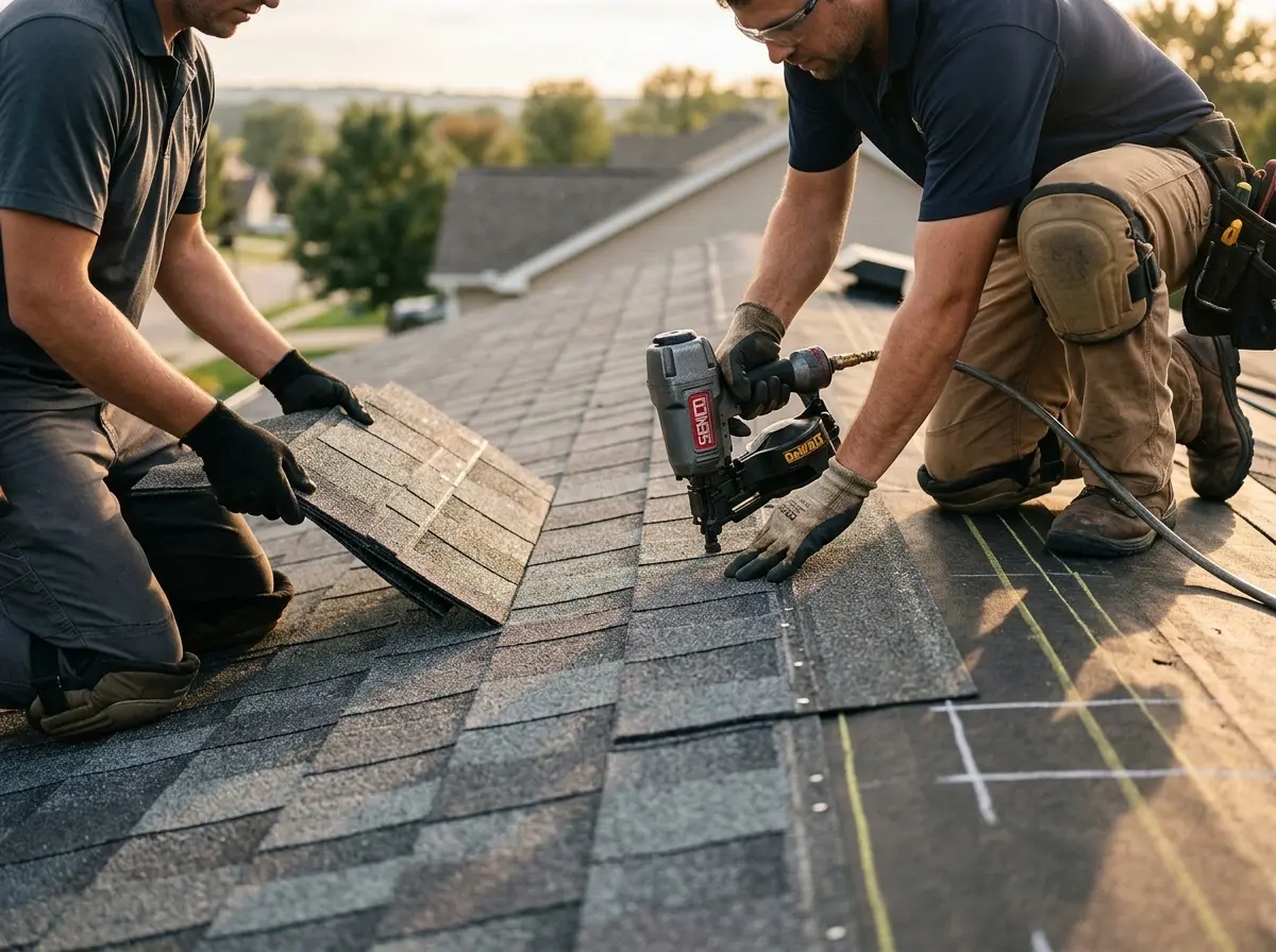Professional roofer working on a residential roof in Archer Lodge